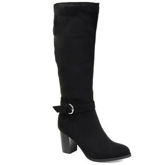 $FINAL$  JOURNEE Collection Black Microsuede Side Strap Riding Boots - Picture 2 of 8